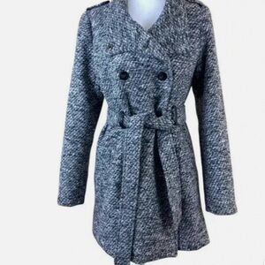 Sebby Charcoal Textured Double-Breasted Coat